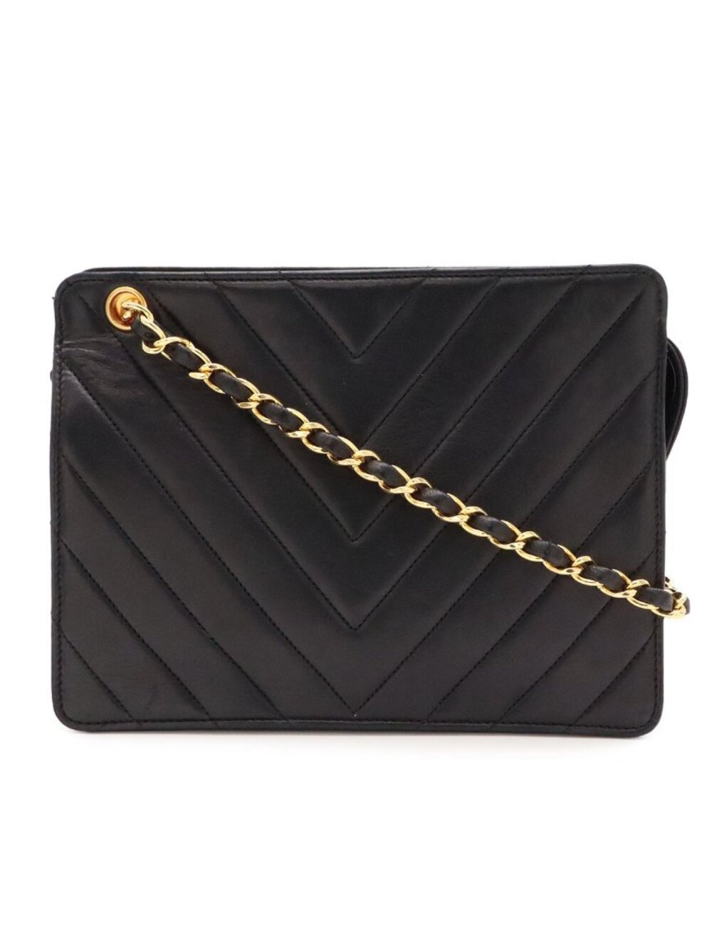 Chanel V-stitch Vintage Chain Shoulder Bag Crossbody Lambskin Leather Gold